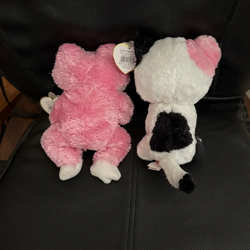 Two Ty Beanie Babies Selling as set Pink and White Plush Frog and Cat Toy Set